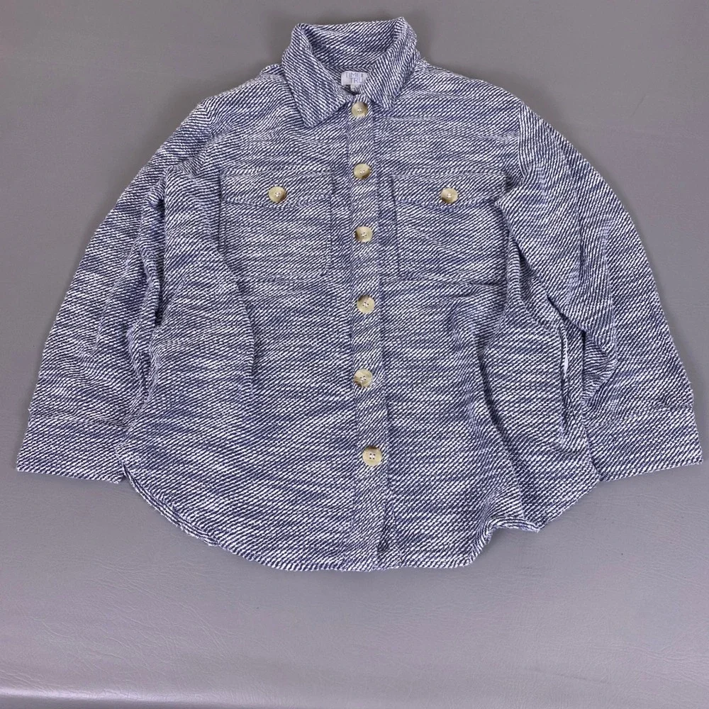 Time‎ and Tru Shacket Shirt Jacket Men's Large 12-14 Blue White Marled Cotton
